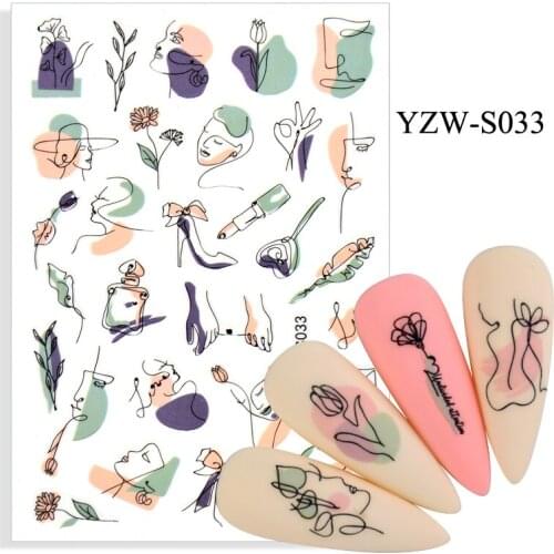 Self-adhesive 3D Stickers for Nails Rose Lily Line Face Nail Art Decorations Autumn Fashion Stickers Women Girl Nail Foil