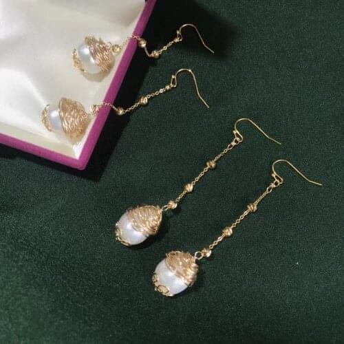 9cm/Length,Handmade Drop-Earrings with Natural Freshwater Pearls,Court retro style original design for women earrings gift favor
