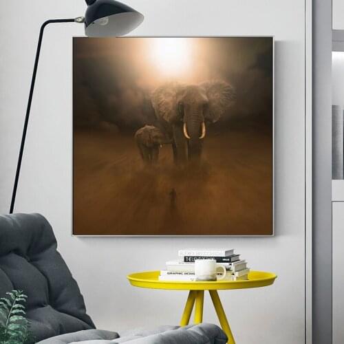 Modern Abstract Elephant in the Desert Posters and Prints Wall Art Canvas Painting natural Animal Picture for Living Room Home Decor No Frame