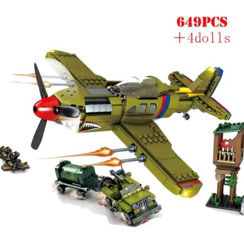 WW2 US Army P-40 Fighter Model Building Block Military Plane City Truck Car Bricks Construction Children Toys Kids Birthday Gift