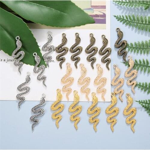 YEYULIN 10pcs Charms Cobra Snake 42x14mm Antique Silver Color Plated Pendants Making DIY Handmade Tibetan Silver Color Jewelry