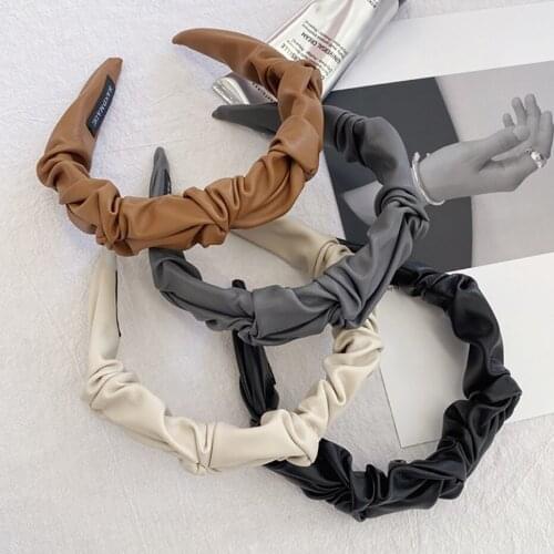 PU Leather Pleated Headband Women Girly Temperament Broad-brimmed Headband Simple Hair Accessories