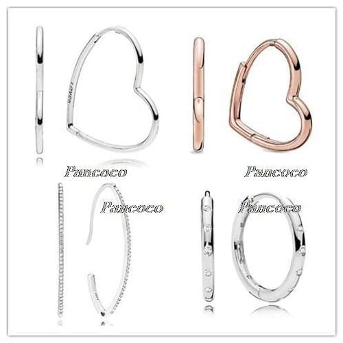 925 Sterling Silver Earring Rose Gold Asymmetric Hearts Of Love Earrings For Women Wedding Gift Pandora Jewelry