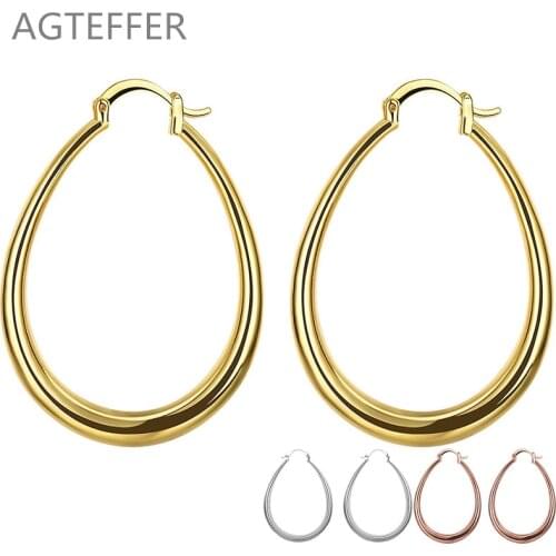 AGTEFFER 925 Sterling Silver/Gold/Rose Gold Smooth U Circle Earrings For Women Lady Engagement Wedding Charm Silver Jewelry