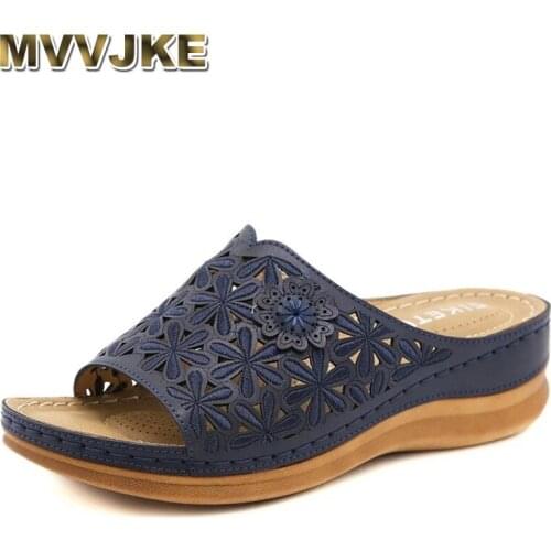 MVVJKEwedge slippers 2021 woman slides women shoes vintage summer big size 41 42 Comfortable soft sandals ladies female