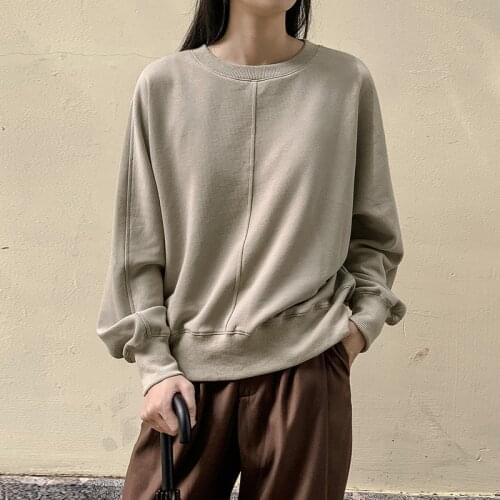 Johnature Casual Pullover Hoodies Women 2021 Autumn New O-neck Full Sleeve Solid Color Loose All Match Female Sweatshirts