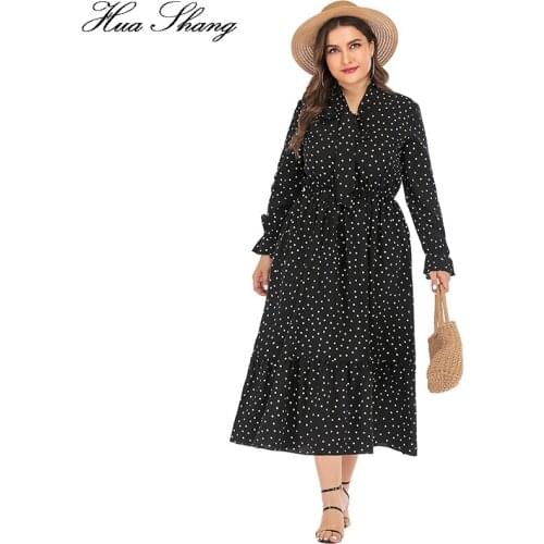 6XL Plus Size Shirt Dresses Women Polka Dot Summer Casual Long Sleeve Bohemian Maxi Dress Bow Knot Collar Tunic Beach Dresses