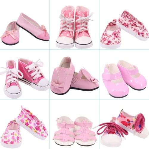 15 Styles Of Pink Shoes Canvas Sandals For 43 Cm Baby New Born Accessories 18 Inch Girls Our Generation Doll Shoes,Kids Toy Gift