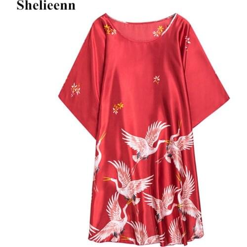 2021 Summer Women Nightgown Print Sleepwear Night Bath Dress Gown Casual Loose Satin Sleep Shirt Sexy Nightshirt Home Clothes