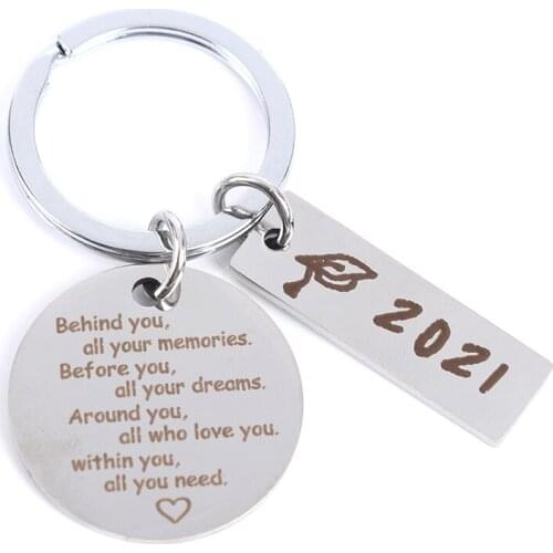 2021 Graduation Gifts Stainless Steel Key Chains Behind you All You memories Keychain Society Positive Energy Student Keyring