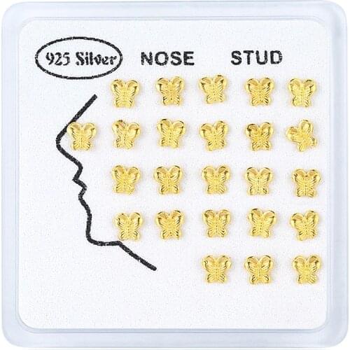 24pcs/ box 925 sterling silver Dainty Gold butterfly nose stud charm vintage body piercing jewelry For Women girls Wholesale new