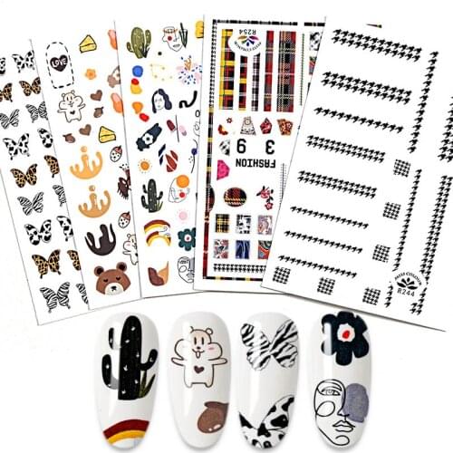 3D Nail Art Sticker Butterfly Bear Doodle Nail Art Transfer Sticker Applique Nail Art DIY Design Decoration