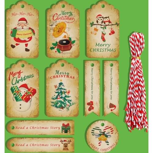 50sets Kraft Paper Tags Merry Christmas Gift Wrapping Paper Hang Tags Santa Claus Paper Cards Xmas DIY Crafts Party Decor Lables