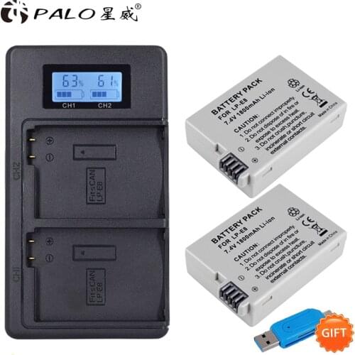 2Pc LP-E8 LPE8 LP E8 Camera Battery Bateria Batterie AKKU + LCD USB Charger For Canon EOS 550D 600D 650D 700D Rebel X4 X5 X6i X7