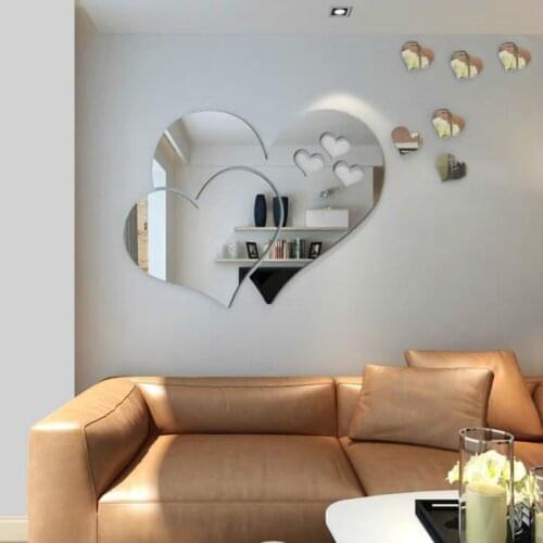 Heart Shaped Acrylic Mirror Wall Stickers Living Room Bedroom Creative 3D DIY Art Wall Decor Stickers Wedding Room Wall Decor