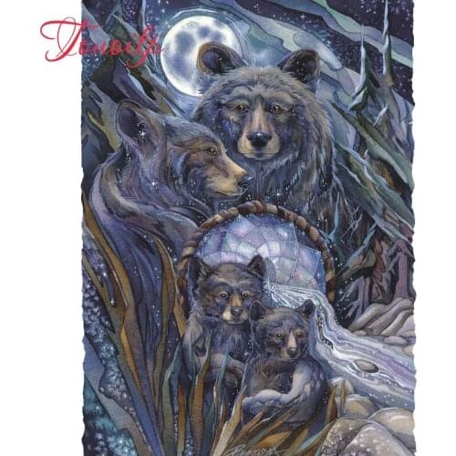 Diamond embroidery full square round 5d Waterfall brown bear diamond painting Cross Stitch Rhinestone mosaic home decoration