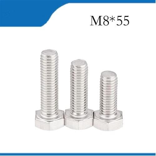 Free shipping10pcs/Lot DIN933\GB5783 M8x55 mm M8*55 304 Stainless Steel hex bolts Outside the hexagonal screw m8 bolts,m8 nails