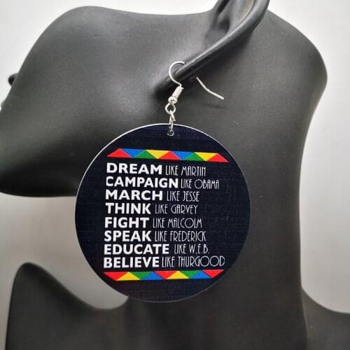 Free Shipping! Black Dream Faith Believe Wooden earrings