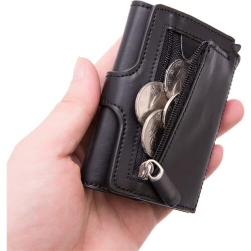 Bycobecy 2020 RFID Travel Wallet Coin Purse Top Quality Men Smart Wallet Fashion Button Money Bag Metal Aluminum Auto Pop-up