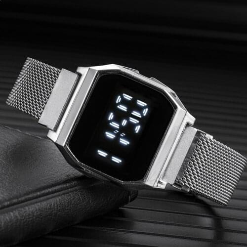 Mens Wrist Watches LED Digital Watch Luxury Mesh Band Square Sports Watches for Men Women Electronic Clock Reloj Hombre