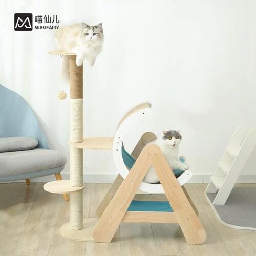 New Wooden Cat Climbing Frame Sisal Cat Scratching Post Grinding Claw Toy