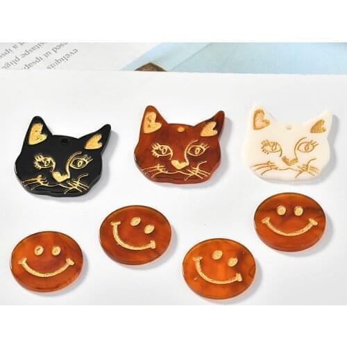 Diy jewelry earrings/necklace pendants accessory 30pcs/lot geometric round/cat shape acetic acid charms