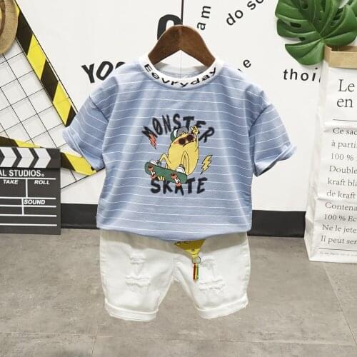 Toddler 2021 Summer Baby Boys Clothes Set Infant Baby Boys Clothes Set Cartoon T-shirt Tops + hole shorts Summer Outfits 2-7year
