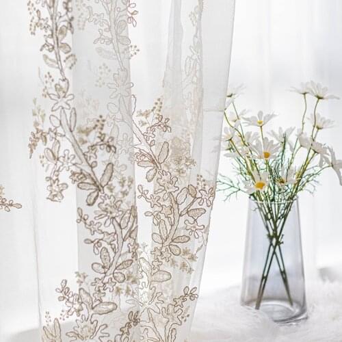 French Luxury Romantic Curtain for Living Room White Embroidery Lace Sheer Drape for Girls Bedroom Mesh Fabric Wedding M201#D