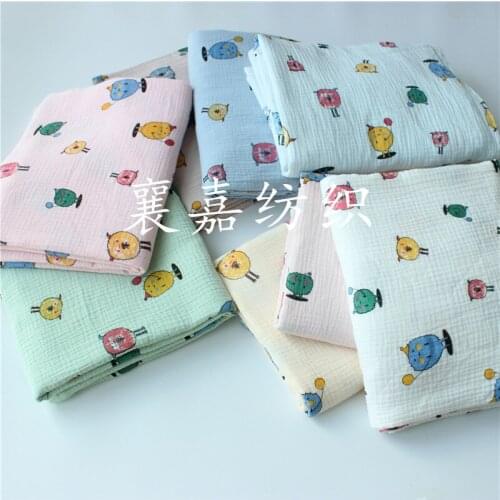 Cotton Crepe Cartoon Seersucker Infant Double Layer Gauze Pajamas Fabric