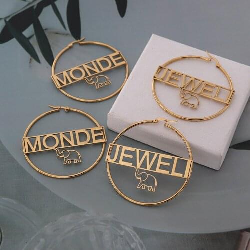 Personalized Hoop Earrings For Women Fashion Jewelry Stainless Steel Elephant Boucle D’oreille Custom Name Earrings