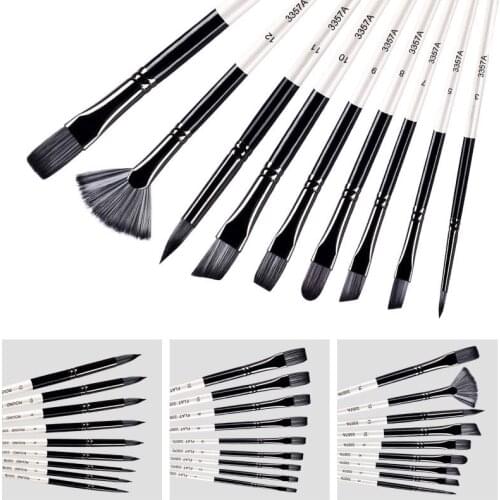 9Pcs Watercolor Gouache Paint Brushes Different Shape Round Pointed Tip Nylon Hair Painting Brush Set Paint Art Supplies 00118