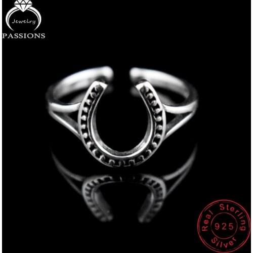 Wholesale Jewelry Antique 925 Sterling Silver Ring Vintage U Letter Rings Open Resizable Punk Rock Rings Fashion Women&Girl Gift