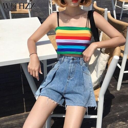 WITHZZ Summer Womens High Waist Pleated Wide leg Jeans Denim Shorts