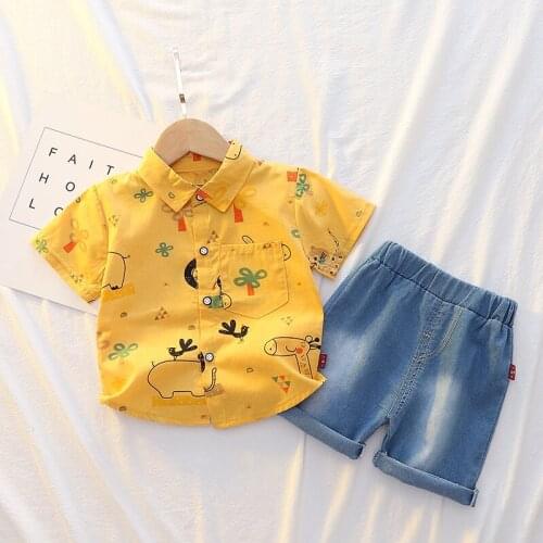 Summer Baby Suit Children Boy Fashion Full Printe Shirt Short Jeans 2Pcs/Set Toddler Casual Clothing Kids Tracksuits Suit