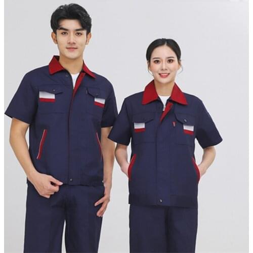 Summer Work Clothing Tops and Pants Wear-Resistant Breathable Uniforms Moisture Wicking Auto Repair Workshop Mechanical Coverall