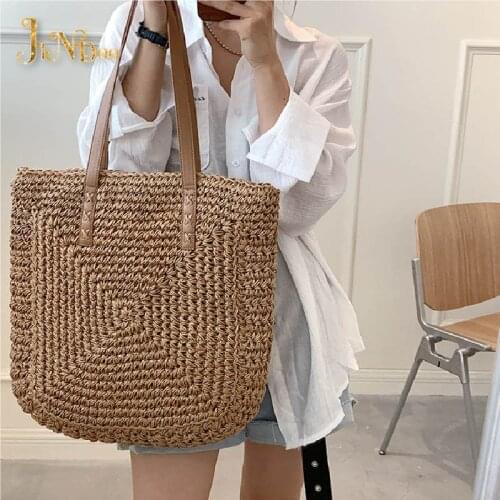 Summer Hot Straw Shoulder Bag Rattan Beach Bags Large Capacity Woven Handle Bag Travel Vacation Totes Shopping Handbag Bolsas