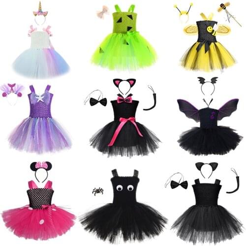 Little Girls Animal Cosplay Costumes Children Cat Bee Spider Bat Mouse Role Play Tutu Dresses for Kids Birthday Party Clothing