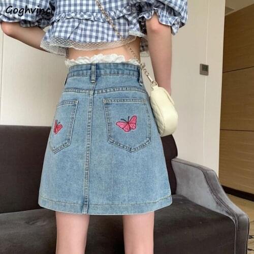 Mini Skirts Women A-line Denim Designed Plus Size S-5XL Embroidery Summer Skirt Ladies Patchwork High Waist Vintage Chic Simple