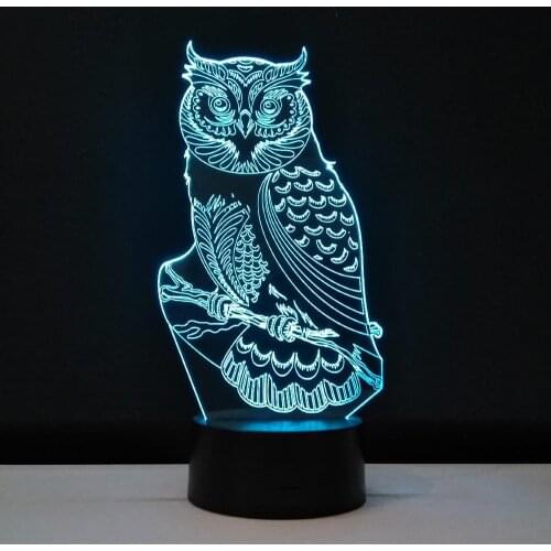 3D Visual LED table night Owl RGB 7 Colors nightlamp Transparent Acrylic Veilleuses Pour Enfants Lumineuse Children Toy Gifts