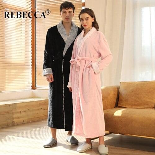 2021 New Plus Size Winter Flannel Robes Men Women Bathrboe Female Thick and Warm Dressing Gown Extended To The Ankle