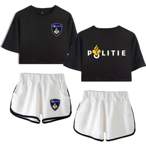 New Dutch Netherlands Police Politie Special Swat Unit Force Two piece set Women casual Sexy Girls T-shirt and Shorts Pants Sets