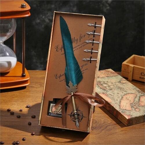 New Style Dipped Feather Pen Gift Set Vintage Quill Pen Calligraphy Pen Kit New Year Gift Stationary Supplies School Supplies