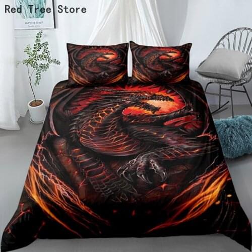 Fire Dragon Duvet Cover Set Luxury Black Animal Pattern 3d Bed Linens Bohemia Style Comforter Bedding Sets Queen Bedroom Decor