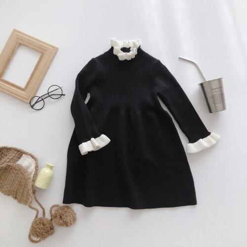 2020 Autumn Winter New Baby Girls Knitting Dress Korean Style Children Patchwork Dresses Fashion Toddler Casual Dress, #9210