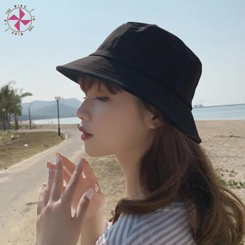 Black White Solid Bucket Hat Unisex Bob Caps Hip Hop Gorros Men Women Summer Panama Cap Beach Sun Fishing boonie Hat