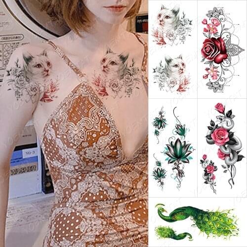 Waterproof Temporary Tattoo Sticker Peacock Snake Tatto Arm Tiger Rose Eagle Feather Body Art Arm Fake Sleeve Tatoo Women Men