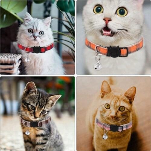 Plaid Patch Cat Button Cat Collar With Bell Adjustable Buckle Collar Cat Pet Supplies Cat Accessories Collar Small Dog Pet Shop