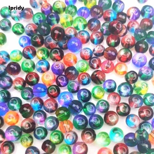 200Pcs/lot 4mm Hole: 1.5mm,Transparent double color effect Mixed Glass Beads with Spray Painted Round shape for Jewelry making