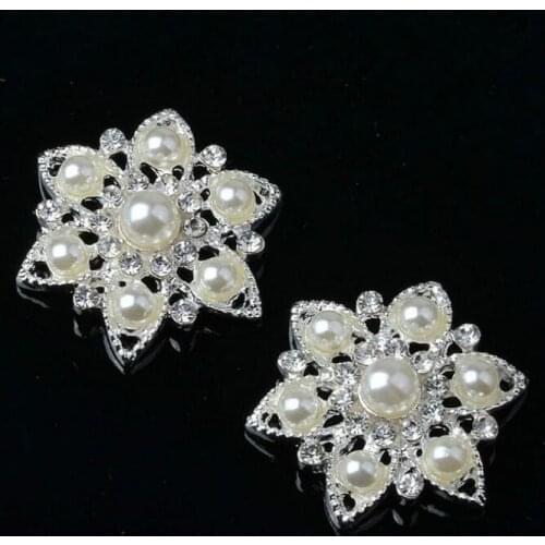 10pcs/lot silver alloy pearl rhinestone flower embellishment button hair decoration accessories diy crafts