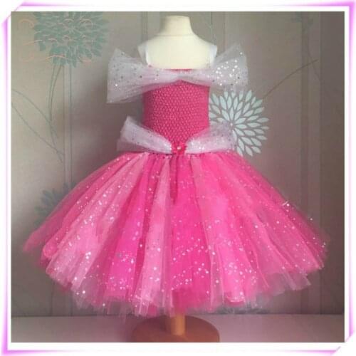Girls Pink Glitter Tutu Dress Kids Flower Fairy Sequin Tulle Dress Ball Gown Children Birthday Party Costume Princess Dresses